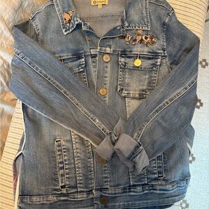 Democracy Blue Jean Jacket with Floral Embroidery